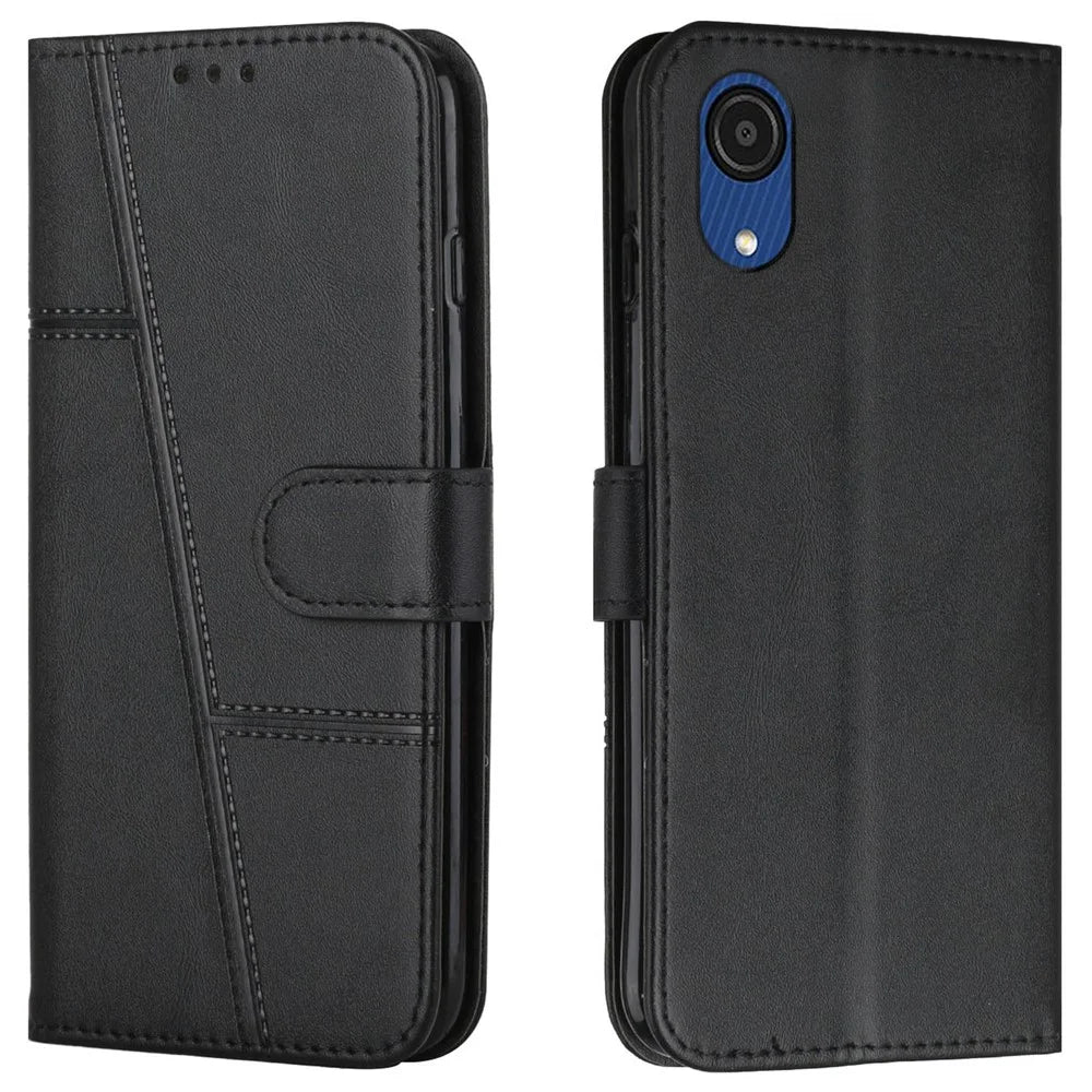 Stitching PU Leather Cover + TPU Phone Case Stand Wallet Protective Cover for Samsung Galaxy A03 Core - Black - 1