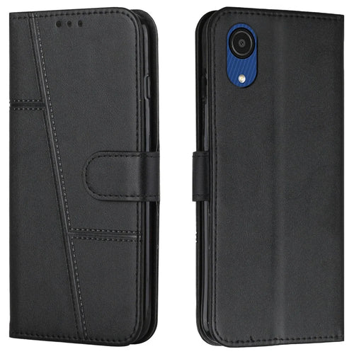 Stitching PU Leather Cover + TPU Phone Case Stand Wallet Protective Cover for Samsung Galaxy A03 Core - Black - 1