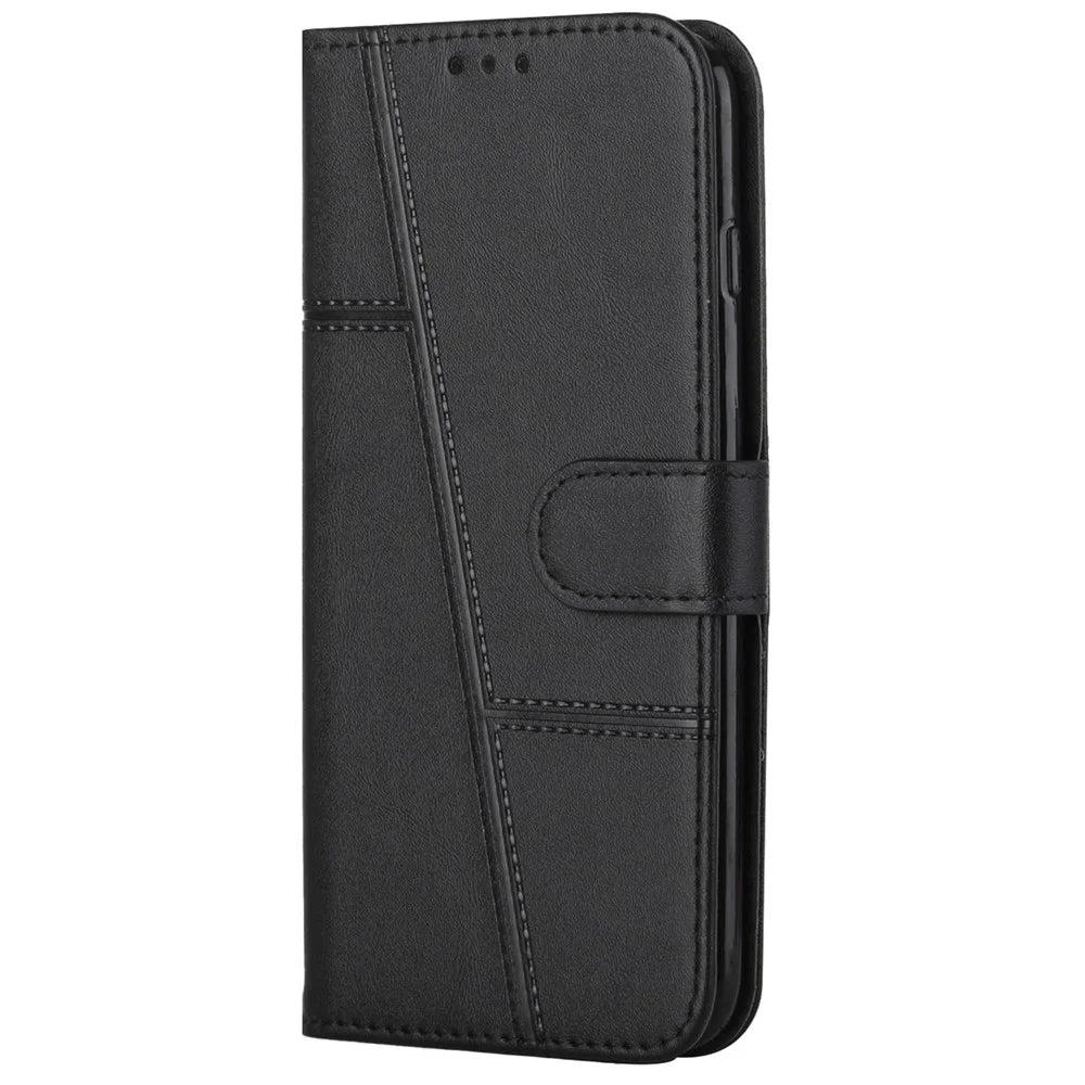 Stitching PU Leather Cover + TPU Phone Case Stand Wallet Protective Cover for Samsung Galaxy A03 Core - Black - 2