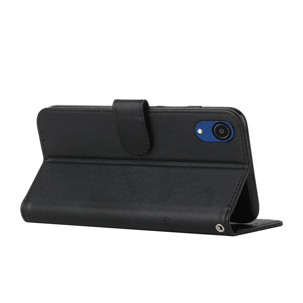 Stitching PU Leather Cover + TPU Phone Case Stand Wallet Protective Cover for Samsung Galaxy A03 Core - Black - 3