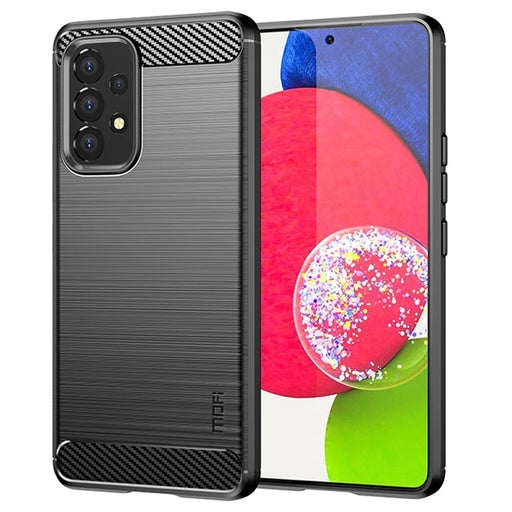 MOFI Carbon Fiber Texture Brushed Surface TPU Phone Case Scratch-resistant Protective Cover for Samsung Galaxy A53 5G - Black - 1