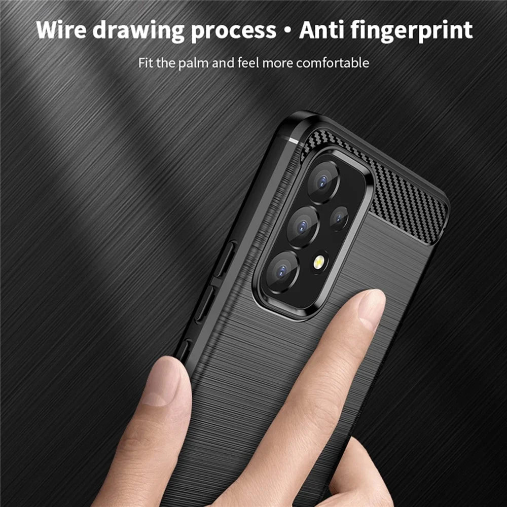 MOFI Carbon Fiber Texture Brushed Surface TPU Phone Case Scratch-resistant Protective Cover for Samsung Galaxy A53 5G - Black - 7