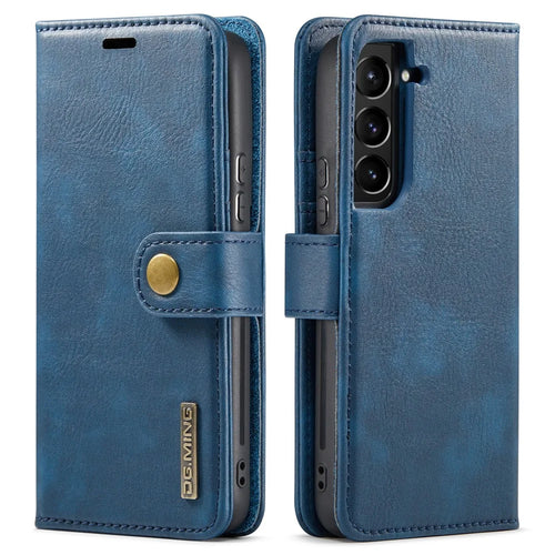 DG.MING Split Leather Wallet Full Protection Cover Shell Detachable 2-in-1 TPU Inner Phone Case for Samsung Galaxy S22+ 5G - Blue - 1