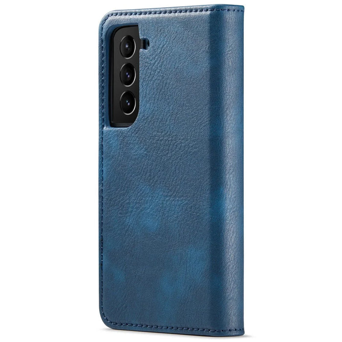 DG.MING Split Leather Wallet Full Protection Cover Shell Detachable 2-in-1 TPU Inner Phone Case for Samsung Galaxy S22+ 5G - Blue - 3