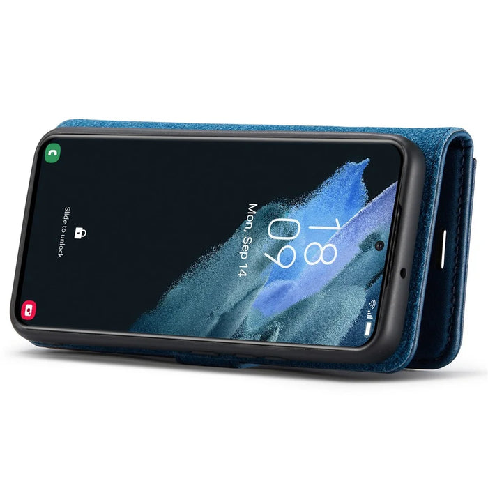 DG.MING Split Leather Wallet Full Protection Cover Shell Detachable 2-in-1 TPU Inner Phone Case for Samsung Galaxy S22+ 5G - Blue - 5