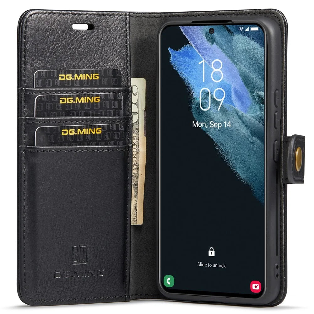DG.MING For Samsung Galaxy S22 5G Detachable 2-in-1 Split Leather Full Protection Shell Wallet Cover TPU Inner Phone Case - Black - 4