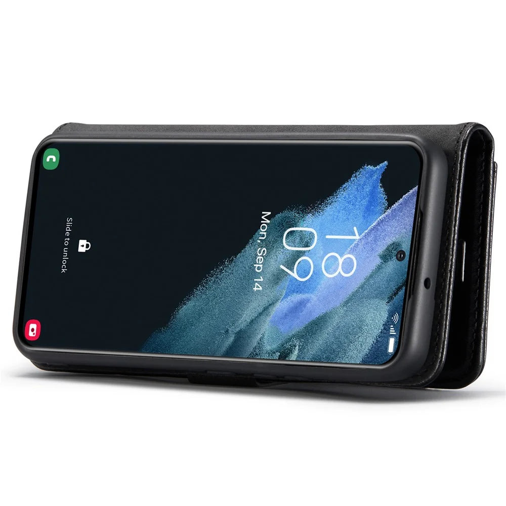 DG.MING For Samsung Galaxy S22 5G Detachable 2-in-1 Split Leather Full Protection Shell Wallet Cover TPU Inner Phone Case - Black - 5