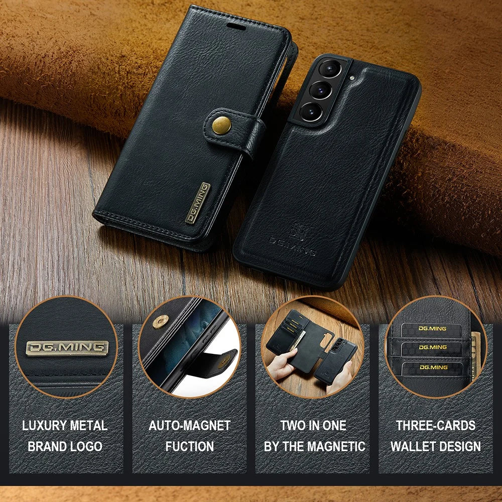 DG.MING For Samsung Galaxy S22 5G Detachable 2-in-1 Split Leather Full Protection Shell Wallet Cover TPU Inner Phone Case - Black - 7