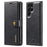 DG.MING Split Leather Case for Samsung Galaxy S22 Ultra 5G Detachable 2-in-1 Wallet Phone Cover with Stand - Black - 1