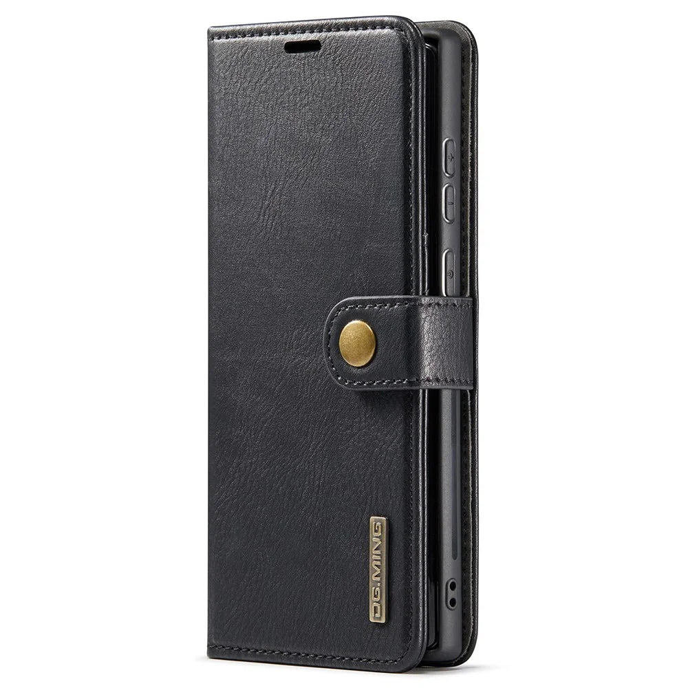 DG.MING Split Leather Case for Samsung Galaxy S22 Ultra 5G Detachable 2-in-1 Wallet Phone Cover with Stand - Black - 2