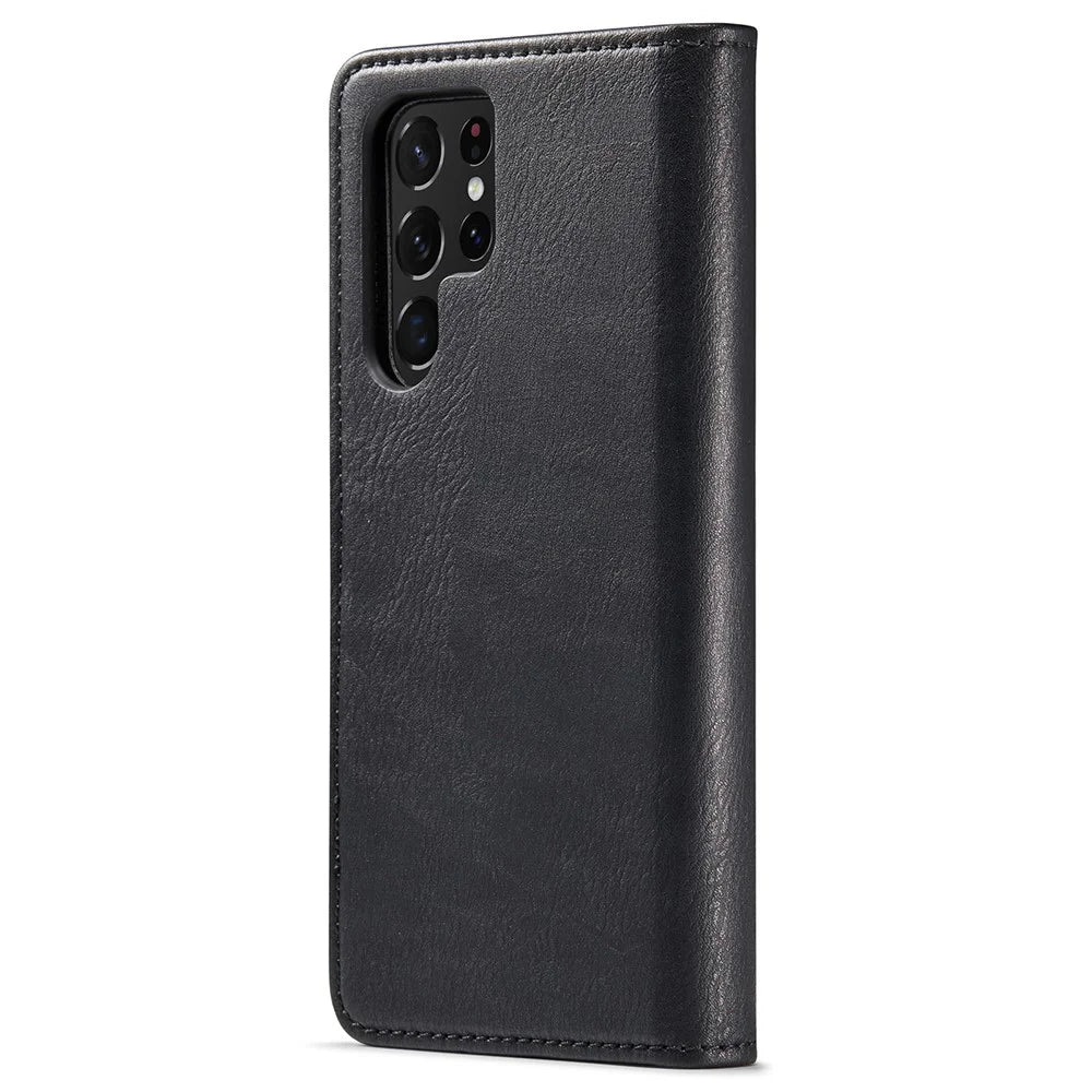 DG.MING Split Leather Case for Samsung Galaxy S22 Ultra 5G Detachable 2-in-1 Wallet Phone Cover with Stand - Black - 3