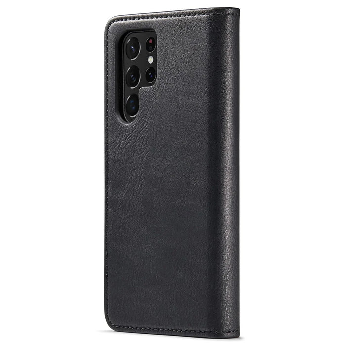 DG.MING Split Leather Case for Samsung Galaxy S22 Ultra 5G Detachable 2-in-1 Wallet Phone Cover with Stand - Black - 3