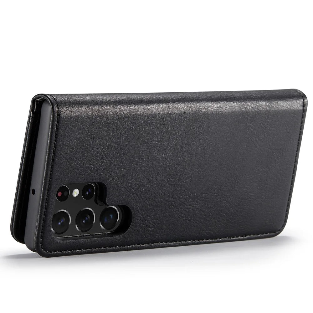 DG.MING Split Leather Case for Samsung Galaxy S22 Ultra 5G Detachable 2-in-1 Wallet Phone Cover with Stand - Black - 6