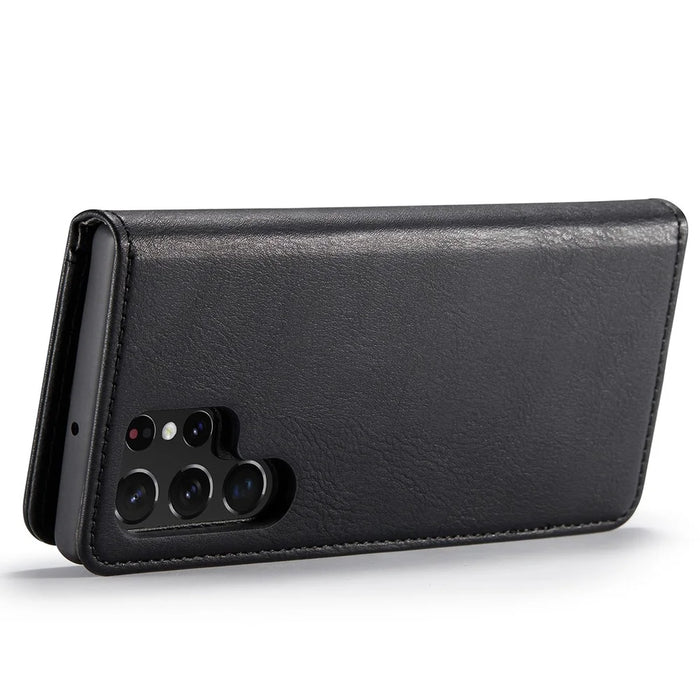 DG.MING Split Leather Case for Samsung Galaxy S22 Ultra 5G Detachable 2-in-1 Wallet Phone Cover with Stand - Black - 6