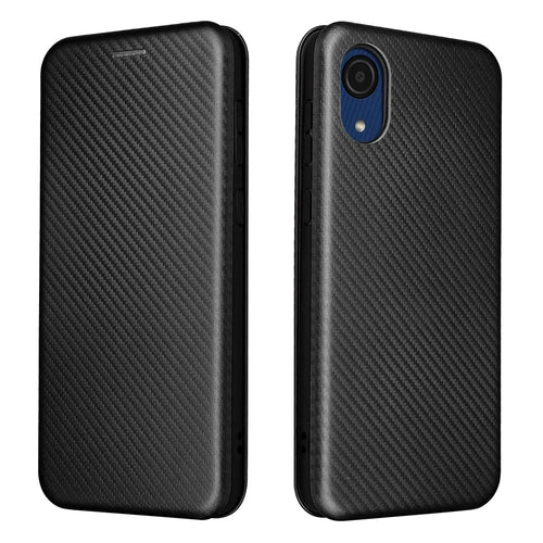 Carbon Fiber Texture Card Holder Phone Case Foldable Stand PU Leather Cover for Samsung Galaxy A03 Core - Black - 1
