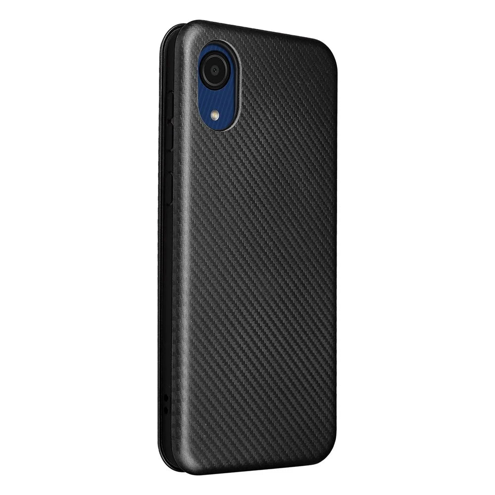 Carbon Fiber Texture Card Holder Phone Case Foldable Stand PU Leather Cover for Samsung Galaxy A03 Core - Black - 3