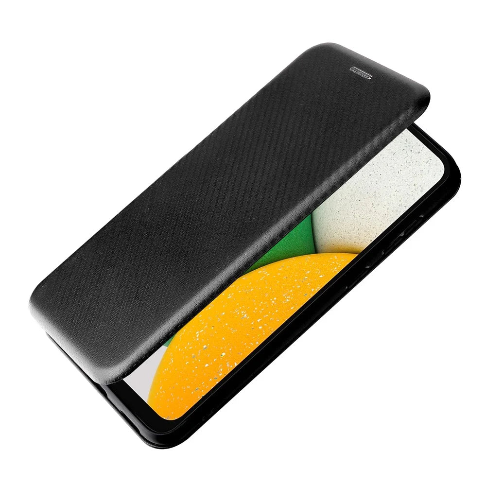 Carbon Fiber Texture Card Holder Phone Case Foldable Stand PU Leather Cover for Samsung Galaxy A03 Core - Black - 5