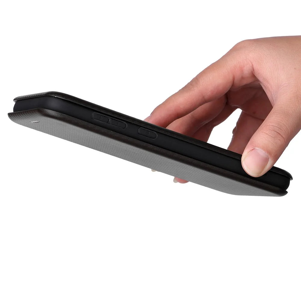Carbon Fiber Texture Card Holder Phone Case Foldable Stand PU Leather Cover for Samsung Galaxy A03 Core - Black - 7