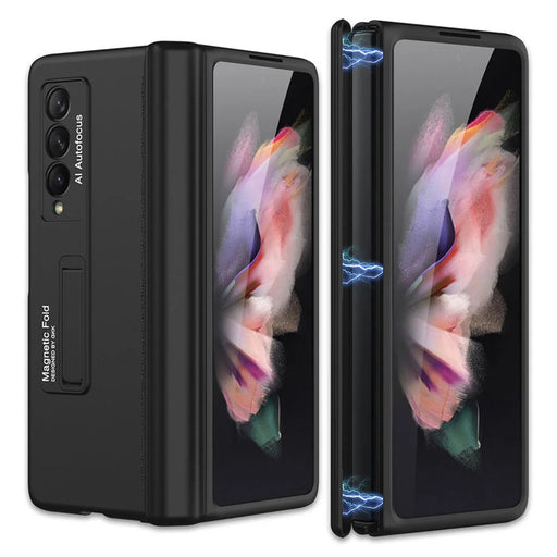 GKK Magnetic Folding Hinge All-inclusive Hard PC Phone Case Kickstand Protective Cover for Samsung Galaxy Z Fold3 5G - Black - 1
