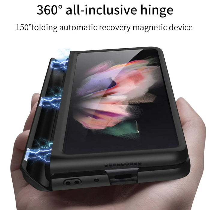 GKK Magnetic Folding Hinge All-inclusive Hard PC Phone Case Kickstand Protective Cover for Samsung Galaxy Z Fold3 5G - Black - 4