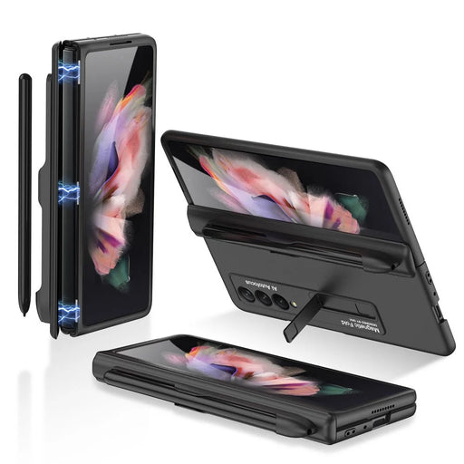 GKK Full Protection Magnetic Absorption Hinge Hard PC Folding Phone Case Cover with Kickstand and Pen Slot for Samsung Galaxy Z Fold3 5G - Black - 1