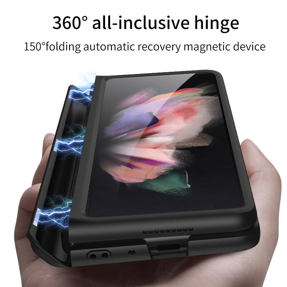 GKK Full Protection Magnetic Absorption Hinge Hard PC Folding Phone Case Cover with Kickstand and Pen Slot for Samsung Galaxy Z Fold3 5G - Black - 3