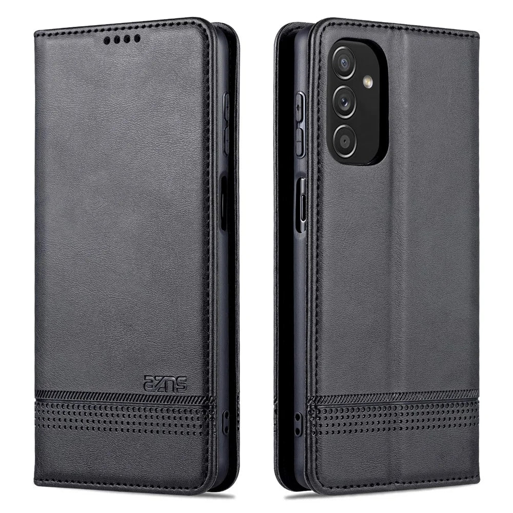 AZNS Magnetic Absorption PU Leather Flip Cover Stand Full Protection Wallet Phone Case for Samsung Galaxy M52 5G - Black - 1