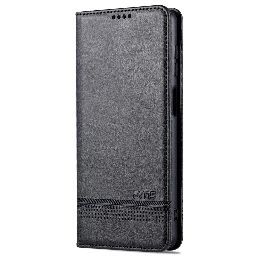 AZNS Magnetic Absorption PU Leather Flip Cover Stand Full Protection Wallet Phone Case for Samsung Galaxy M52 5G - Black - 2