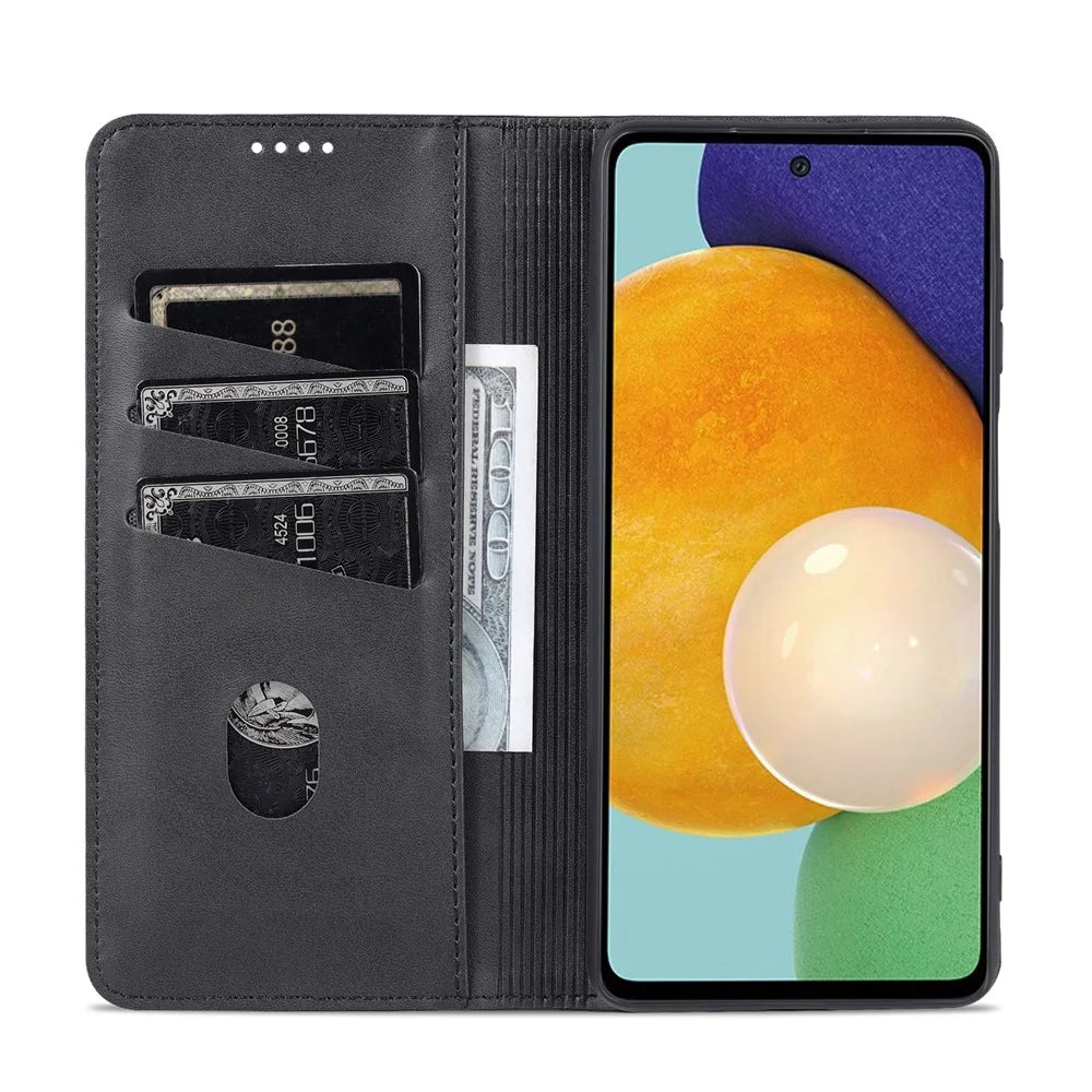 AZNS Magnetic Absorption PU Leather Flip Cover Stand Full Protection Wallet Phone Case for Samsung Galaxy M52 5G - Black - 4