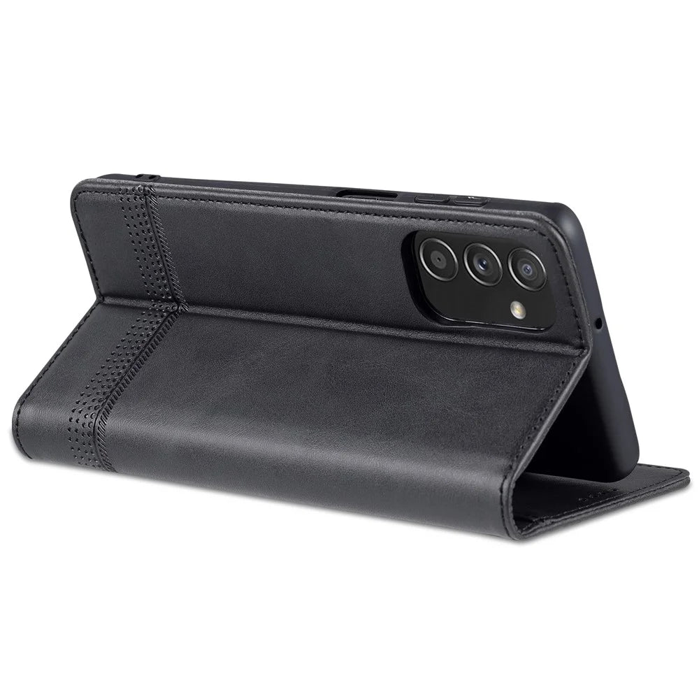 AZNS Magnetic Absorption PU Leather Flip Cover Stand Full Protection Wallet Phone Case for Samsung Galaxy M52 5G - Black - 6