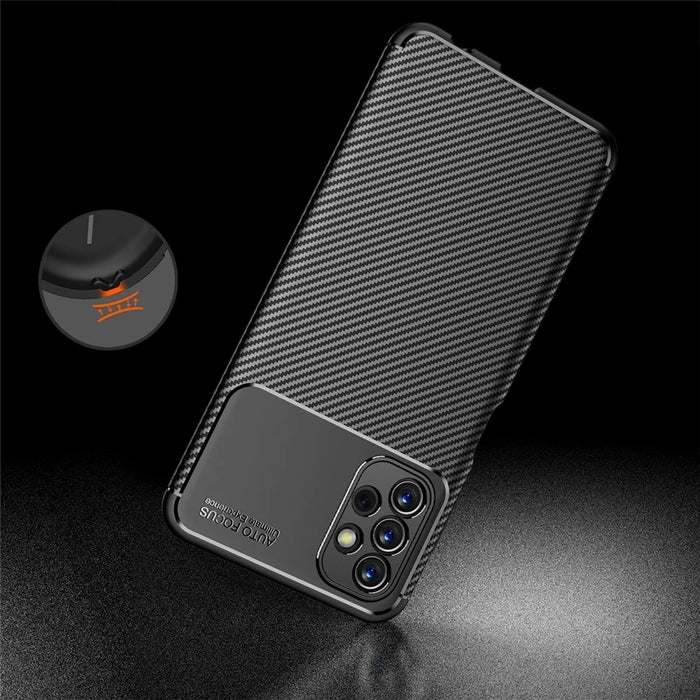 For Samsung Galaxy A13 4G Carbon Fiber Texture Well-protected Slim Light TPU Phone Case Shell - Black - 4