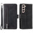 Shockproof Mobile Phone Wallet Phone Case Zipper Pocket Stand Phone Cover with Carrying Strap for Samsung Galaxy S22 5G - Black - 1