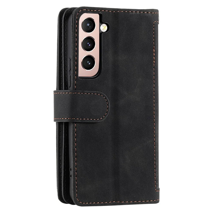 Shockproof Mobile Phone Wallet Phone Case Zipper Pocket Stand Phone Cover with Carrying Strap for Samsung Galaxy S22 5G - Black - 3