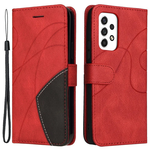 For Samsung Galaxy A53 5G Leather Case Wallet Stand Color Splicing Phone Cover - Red - 1
