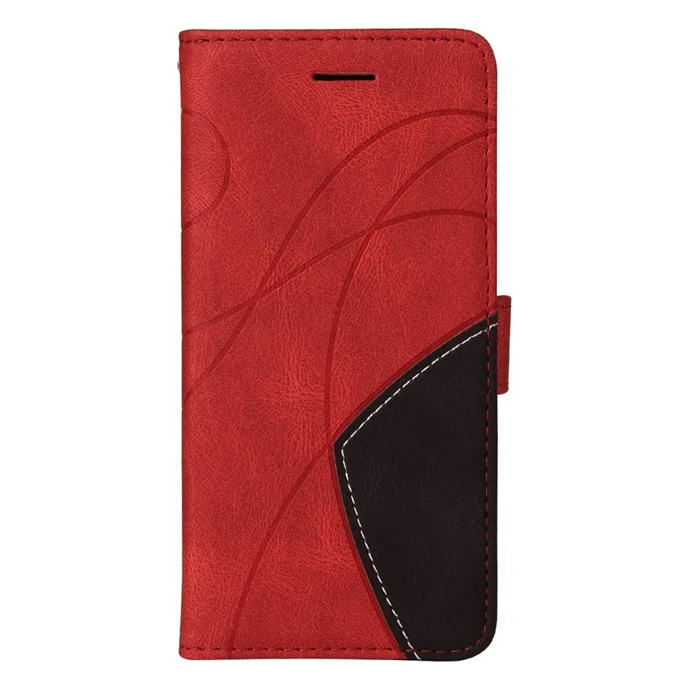 For Samsung Galaxy A53 5G Leather Case Wallet Stand Color Splicing Phone Cover - Red - 2