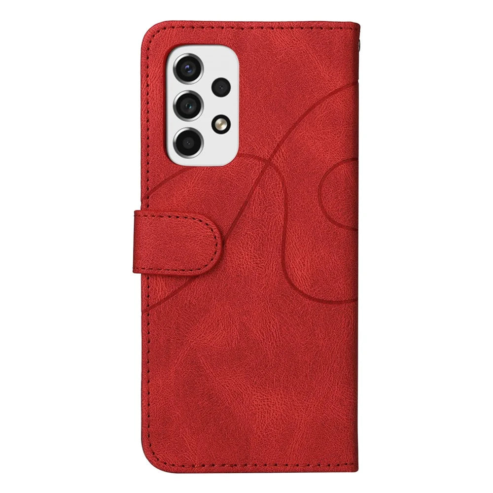 For Samsung Galaxy A53 5G Leather Case Wallet Stand Color Splicing Phone Cover - Red - 3