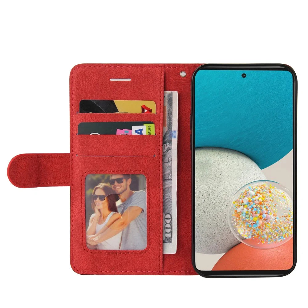 For Samsung Galaxy A53 5G Leather Case Wallet Stand Color Splicing Phone Cover - Red - 4