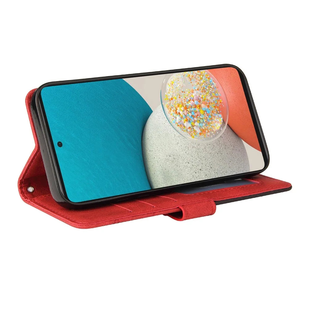 For Samsung Galaxy A53 5G Leather Case Wallet Stand Color Splicing Phone Cover - Red - 5