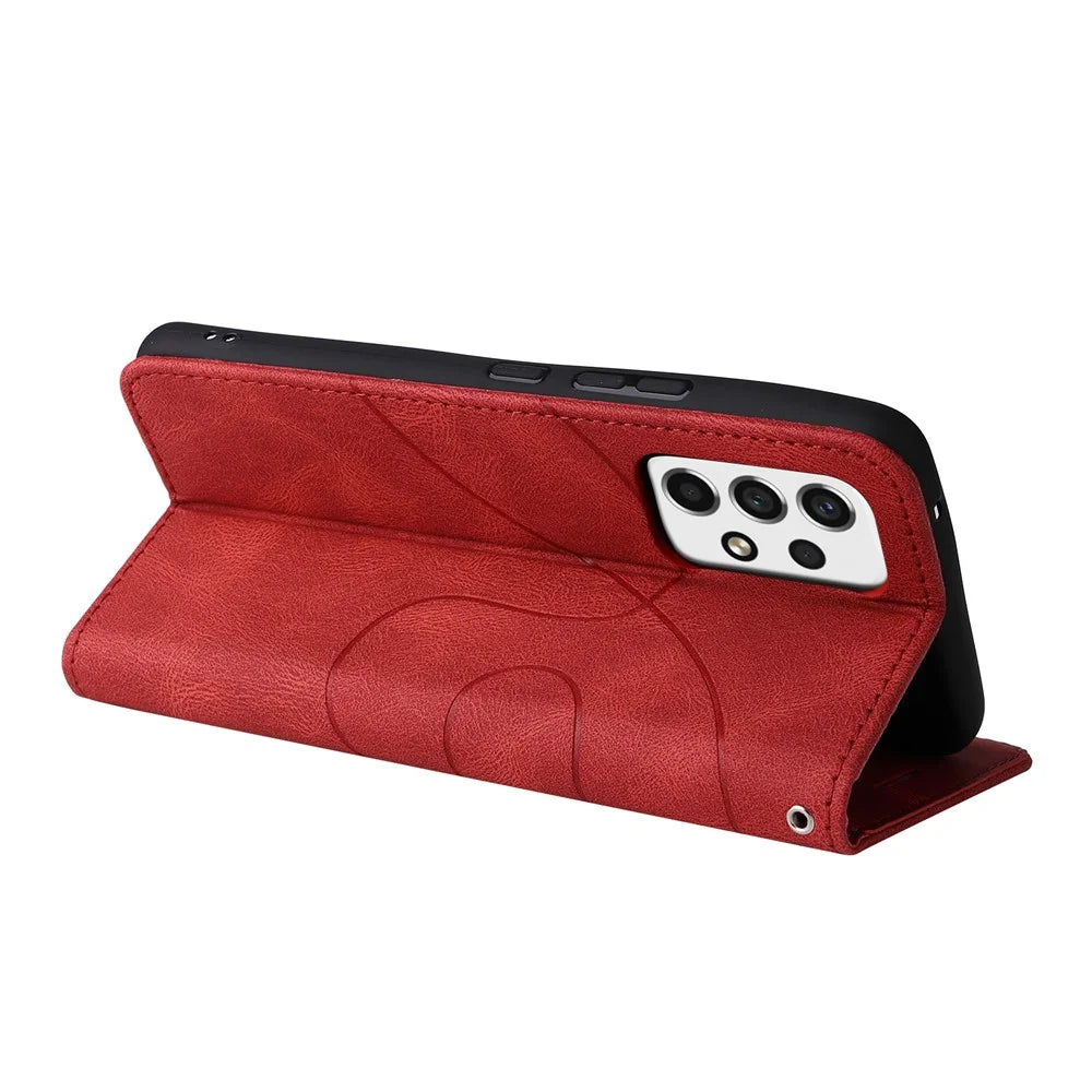 For Samsung Galaxy A53 5G Leather Case Wallet Stand Color Splicing Phone Cover - Red - 6