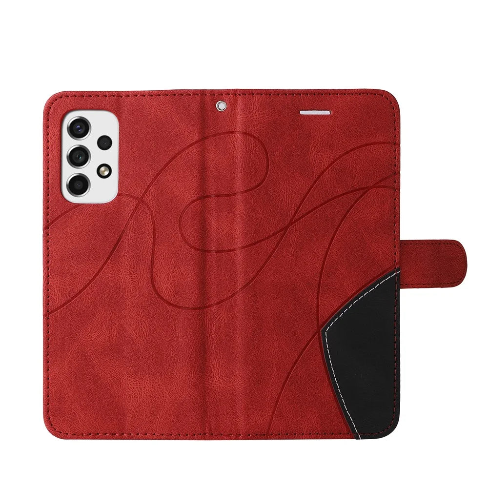 For Samsung Galaxy A53 5G Leather Case Wallet Stand Color Splicing Phone Cover - Red - 7
