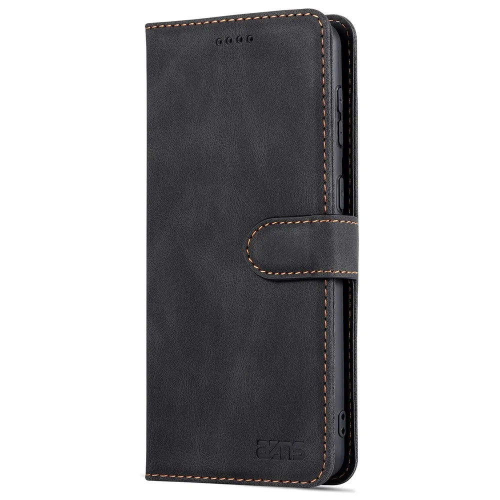 AZNS Mobile Phone Shell PU Leather Flip Wallet Case Stand Shockproof TPU Inner Phone Cover for Samsung Galaxy S21 FE 5G - Black - 2
