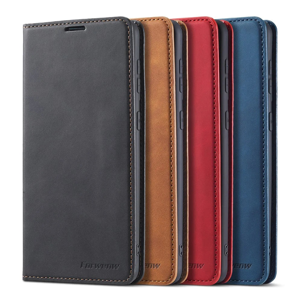 FORWENW Fantasy Series Soft TPU Inner Case Skin-touch PU Leather Cover with Wallet Stand for Samsung Galaxy S22+ 5G - Black - 7