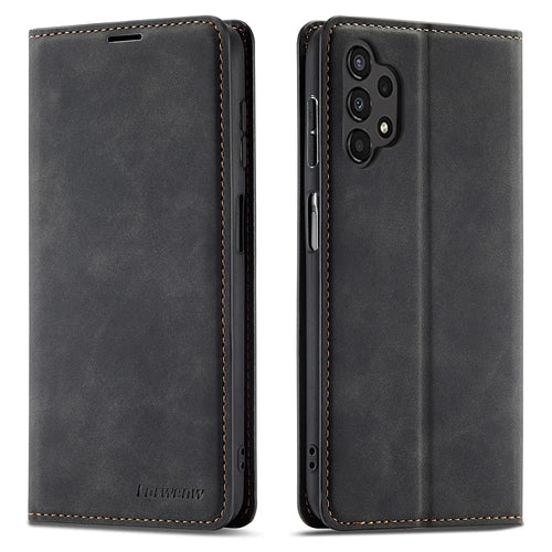 FORWENW Fantasy Series Skin-touch PU Leather Wallet Stand Phone Case Auto Closing Magnetic Cover for Samsung Galaxy A13 5G / A04s 4G (164.7mm) - Black - 1