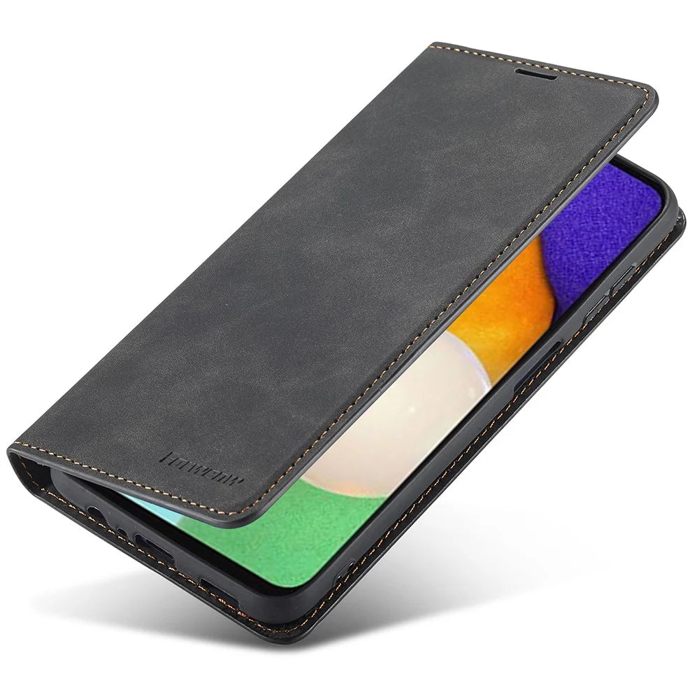 FORWENW Fantasy Series Skin-touch PU Leather Wallet Stand Phone Case Auto Closing Magnetic Cover for Samsung Galaxy A13 5G / A04s 4G (164.7mm) - Black - 6