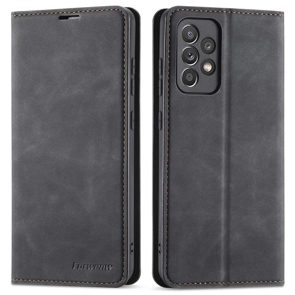 FORWENW Fantasy Series Skin-touch Full Protection PU Leather Wallet Stand Phone Case for Samsung Galaxy A53 5G - Black - 1