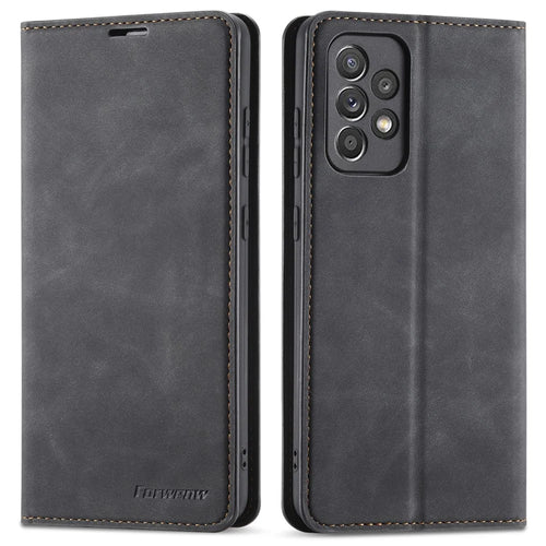 FORWENW Fantasy Series Skin-touch Full Protection PU Leather Wallet Stand Phone Case for Samsung Galaxy A53 5G - Black - 1