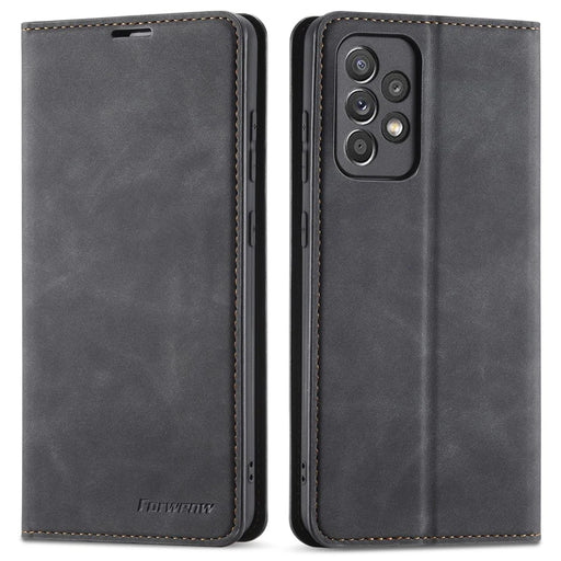 FORWENW Fantasy Series Skin-touch Full Protection PU Leather Wallet Stand Phone Case for Samsung Galaxy A53 5G - Black - 1
