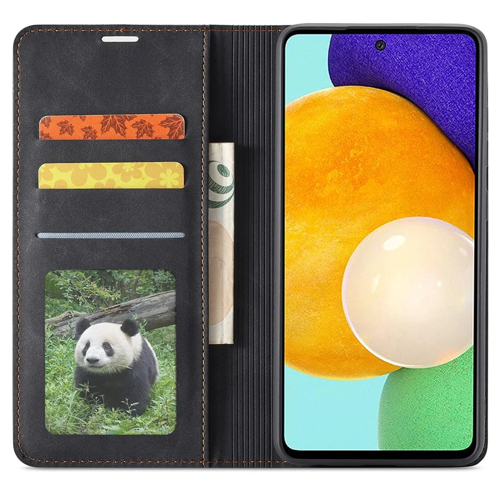 FORWENW Fantasy Series Skin-touch Full Protection PU Leather Wallet Stand Phone Case for Samsung Galaxy A53 5G - Black - 5