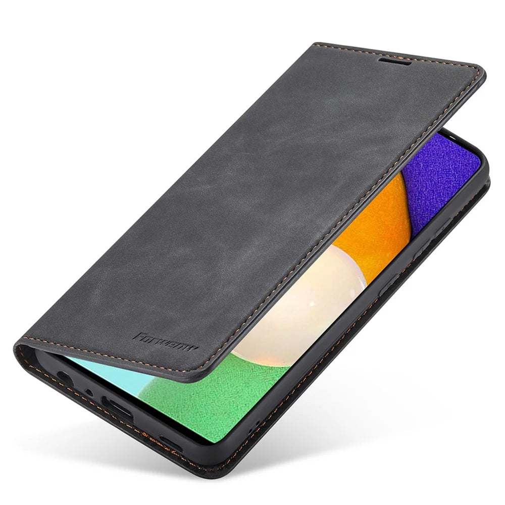 FORWENW Fantasy Series Skin-touch Full Protection PU Leather Wallet Stand Phone Case for Samsung Galaxy A53 5G - Black - 6
