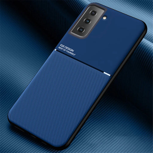 Built-in Metal Sheet Drop-resistant Cover Imprinting PU Leather + TPU Phone Case for Samsung Galaxy S21 5G - Blue - 2